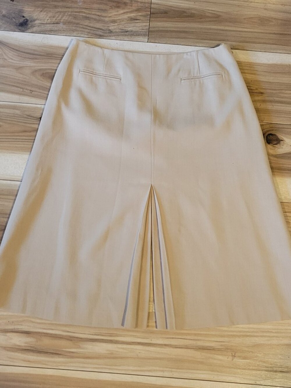 Vintage Talbots Beige 100% Wool Midi Skirt Inverted Kick Pleat High Waisted 10